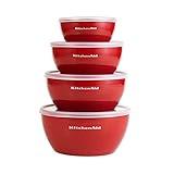 KitchenAid Classic Prep Bowls with Lids Set of 4 Small Nesting Bowls for Ingredient Prep and Storage, Dishwasher Safe