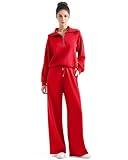 SUUKSESS Women 2 Piece Lounge Matching Sets Wide Leg Sweatpants Half Zip Oversized Sweatshirts (Red, S)