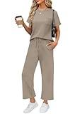 WIHOLL Workout Sets for Women 2 Piece Short Sleeve Summer Cruise Business Casual Outfits 2025 Going Out Two Piece Sets Women's Clothing Country Concert Crew Neck Tracksuits Coffee L