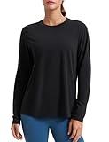 CRZ YOGA Womens Long Sleeve Tops High Crew Neck Casual Fall Shirts Basic Quick Dry Workout Athletic Tee Shirt Black Medium