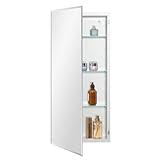 IDYLLOR Bathroom Medicine Cabinet with Beveled Edge Mirrored Door 16 x 36 inch, Recessed or Surface Mount, with Adjustable Glass Shelves