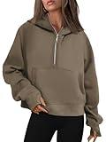 AUTOMET Womens Hoodies Half Zip Sweatshirts Fleece Jackets Tops Oversized Pullover Fall Outfits 2024 Winter Fashion Clothes Coffee XL