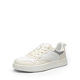 DREAM PAIRS Women's Walking Skateboard Shoes Sneakers Pu Leather Char Flat Low-Top Lace-Up Comfortable Casual Athletic Non-Slip Running Fashion Sneakers.,Size 8.5,Beige,SDFN2433W