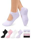 yeuG Grip Pilates Socks for Women Yoga Socks with Grips Open Top Non Slip Grippy Socks for Barre, Ballet, Barefoot Workout