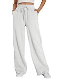 Trendy Queen Womens Wide Leg Sweatpants Baggy Lounge Travel Pants Plus Size Fall Fashion Outfits Winter Clothes with Pockets Grey L