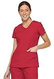 Dickies Women's EDS Signature Scrubs Jr. Fit V-Neck Top, Red, Small