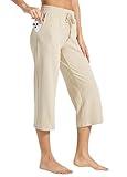 Willit Women's Capris Pants Cotton Yoga Capri Casual Lounge Pants Wide Leg Workout Sweatpants with Pockets 20" Khaki L