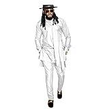 SEA&ALP Men's Fashion Clothes African Shirt and Pant Suit Dashiki Long Sleeve Casual Outfits Blouse Pockets White T5 Large