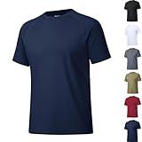 Generic Men's Plain Round Neck Raglan Sleeve 5 Pack Muscle Shirts for Men Spring Sports Quick Dry Moisture Wicking (US, Alpha, X-Large, Regular, Regular, Blue)