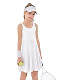 Haloumoning Girls Sleeveless Tennis Dress Kids Athletic Elastic Waist A-Line Workout Golf Dresses 4-14 Years White