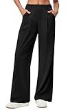 Ewedoos Wide Leg Stretchy Work Pants Slacks for Women Business Casual Pants High Waisted Waffle 26''/28'' Dress Pants Black