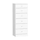 Prepac Astrid Simplistic 6-Drawer Tall Dresser for Bedroom, Functional Chest of Drawers with Acrylic Knobs, 16.5"D x 19.75"W x 50"H, White