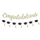 Congratulations Banner Graduation Decorations Class of 2024 Gold Glitter Congrats Grad Graduation with Tassel Party Decor College High School Graduation Party Favors Black