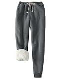 Flygo Women's Winter Warm Fleece Joggers Pants Sherpa Lined Athletic Active Sweatpants(Large, Dark Grey)