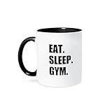 3D Rose Eat Sleep Gym Text Gift for Exercise and Keep Fitness Enthusiast Two Tone Ceramic Mug, 11 oz, Black