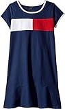 Tommy Hilfiger Girls' Short Sleeve Sporty Flag Taping Dress, Classic Style with Logo Design & Trim, Flag Blue, 4T