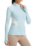 FitsT4 Sports Womens Equestrian Shirts Thumbholes Long Sleeve Horse Riding Shirts Quick Dry UPF50+ Riding Top Half Zip Sky Blue M