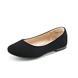 DREAM PAIRS Girls Dress Shoes Slip On Ballet Flats, Black/Nubuck - 1 Little Kid (Muy-Shine)