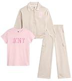 DKNY Girls 3-Piece Athletic Fleece Zip Sweatshirt Hoodie and Jogger Set (4-12), Size 8, Oatmeal Heather