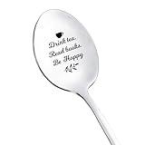 Christmas Birthday Gifts for Book Tea Lovers Women Men Drink Tea Read Books Be Happy Spoon for Readers Reading Lovers Gifts for Teen Adult Tea Drinkers Lover Gift Teaspoon