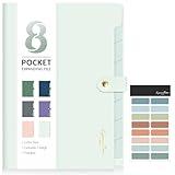 Sooez Elegant Accordion File Organizer, 8 Pocket Expanding File Folders with Labels, Portable Folder for Documents, Cute Paper Organizer for School Office Supplies, Letter Size, Light Green