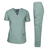 Dagacci Medical Uniform Unisex Scrubs Set Medical Scrubs Top and Pants (Large, Seaform)