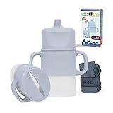 4-in-1 KiddyTrek Sip & Snack Set - Travel Food Pouch Holder, Juice Box Holder, Snack Cup, and Sippy for Babies, Toddlers, Kids (Sip & Snack Set, Gray)