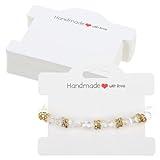Piriuuo 50 Pcs Bracelet Display Cards, Jewelry Display Card Bracelet Packaging for Small Business Handmade with Love Jewelry Tags for Selling Hair Ties, Bracelet, Necklace, Earrings(White)