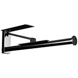 Upgraded Kitchen Paper Towel Holder - One-Hand Tear Under Cabinet Stick-on Towel Rack for Hanging Paper - First Apartment Essentials Wall Mount Self Adhesive Stainless Steel Rack Fits Black