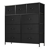 DUMOS Dresser for Bedroom, Storage Drawers, Fabric Storage Tower with 9 Drawers, Chest of Drawers with Fabric Bins, Sturdy Metal Frame, Wood Tabletop for Closet, Entryway, Nursery