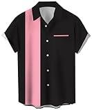 Plus Size Men's Vintage Bowling Shirt 1950s Retro Short Sleeve Button Down Black and Pink Shirts