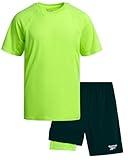 Reebok Boys Athletic Shorts Set - 2 Piece Summer Clothes Outfit with Graphic Tee and Gym Shorts with Inner Compression Lining, Size 10, Neon Green