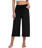 ASIMOON Capris for Women Loose Wide Leg Shorts Yoga Cropped Pajama Pants Pull on Summer Lounge Pants Culottes with Pockets