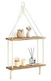 Mkono Macrame Hanging Shelf Boho Wall Decor 2 Tier Handmade Cotton Rope Rustic Wood Floating Shelves Display Photos Plants Hanging Storage Shelving for Living Room Nursery Bathroom Bedroom