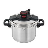 T-fal Clipso Stainless Steel Pressure Cooker 6.3 Quart, Induction , Secure locking System, One Hand System, Recipe Book Included, Cookware, Pots and Pans, Kitchen, Dishwasher Safe, Silver