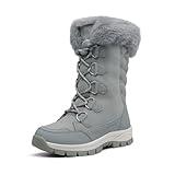 DREAM PAIRS Women's Waterproof Winter Snow Boots, Warm Comfortable Faux Fur Insulated Non-Slip Outdoor Lace-Up Florin Mid Calf Booties,Size 8.5,Light/Grey,SDSB2206W