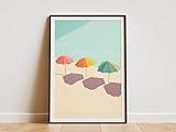 Stunning Minimalist Beach Umbrella Poster - Retro Mid Century Modern Art Print for Summer Vacation Vibes, Perfect Coastal Wall Decor