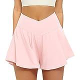 FireSwan Crossover Athletic Shorts for Women 2 in 1 Flowy Running Shorts with Pockets Spandex Butterfly Workout Tennis Skorts Baby Pink