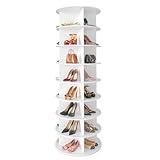 SpaceAid 8 Tier Rotating Shoe Rack Tower, Spinning Shoe Display Lazy Susan, Revolving 360 Shoe Rack Storage Round Carousel, Vertical Handbag Rotate Shoes Closet Organization (8-Tier White)