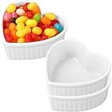 3 Pcs Valentine's Day Heart Shaped Ramekins Ceramic Ramekins 6 Oz Oven Safe Creme Brulee Dishes Small Baking Ramekins Bowls for Kitchen Party Snack Serving Dip Sauce Condiments (White)