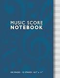 Music Score Notebook: Blank Sheet Music Manuscript Paper - 12 Staves - 8.5 x 11 Inches - 100 Pages - Blue