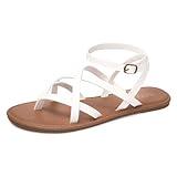 Colgo Women's Summer Strappy Flat Sandals, Adjustable Casual Fisherman Sandal with Open Toe Slingback Gladiator Sandals (9.5,AWhite)
