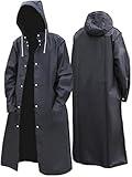 Slybar Men Black Waterproof Long Raincoat Rain Coat Hooded Trench Jacket Outdoor Hiking (X-Large)