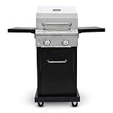 Megamaster 2-Burner Propane Barbecue Gas Grill with Foldable Side Tables, Perfect for Camping, Outdoor Cooking, Patio, Garden Barbecue Grill, 28000 BTUs, Silver and Black, 720-0864MA