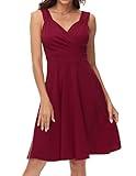 GRACE KARIN Women's 50s Style V-Neck Swing Dress A-line Size L Wine Red
