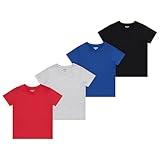Sezzit Boys 4-Pack Solid Color T-Shirts - Sizes 4-18 Tee Shirts - Essential Wardrobe Staples for Active Boys. Ideal for School, Play, Camp, Spring and Summer, Red, Grey, Black, White