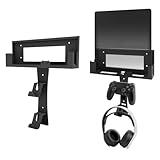 BracNova Wall Mount for PS4 Slim,Steel PS4 Slim Mount Includes Detachable Controller Holder and Headphone Stand-Safely Store Your PlayStation 4 Slim Console Near or Behind Your TV