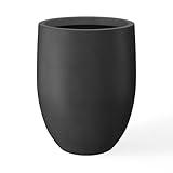 Kante 21.7" H Natural Concrete Tall Planter, Large Outdoor Indoor Decorative Pot with Drainage Hole and Rubber Plug, Modern Round Taper Style for Home and Patio Burnished Black