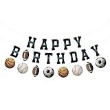 Sports Happy Birthday Banner Sign Basketball Football Baseball Soccer Birthday Bunting Banner Flag Garland for Kids Boys Baby Birthday Party Carnival Party Decorations Supplies