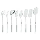 Viking Kitchen Utensils Set, 8 Piece Stainless Steel Cooking Utensil Set, Includes Spatulas, Spoons, Pasta Fork, Deep Ladle, Meat Fork, and Skimmer, Silver